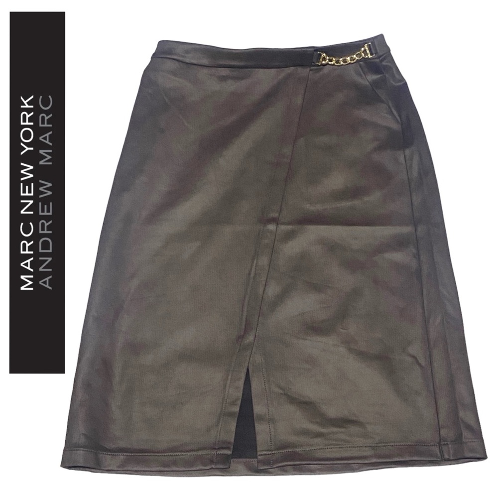 NWT MARC NEW YORK ANDREW MARC Brown Skirt Golden Chain Detail woman size M